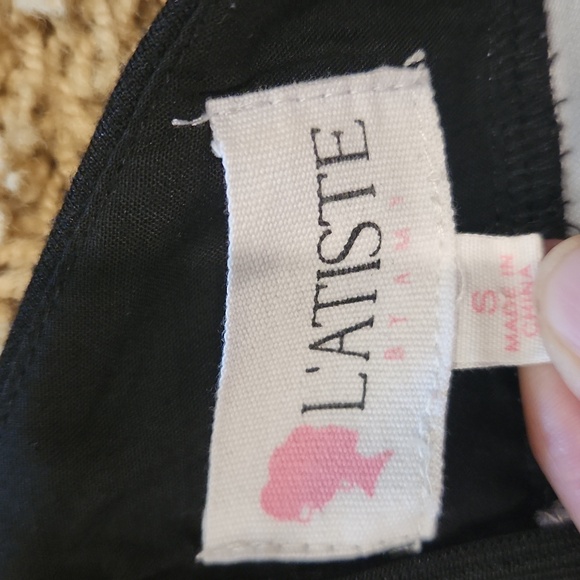 Black and white floral spaghetti trap formal dress by L'ATISTE - Picture 5 of 11